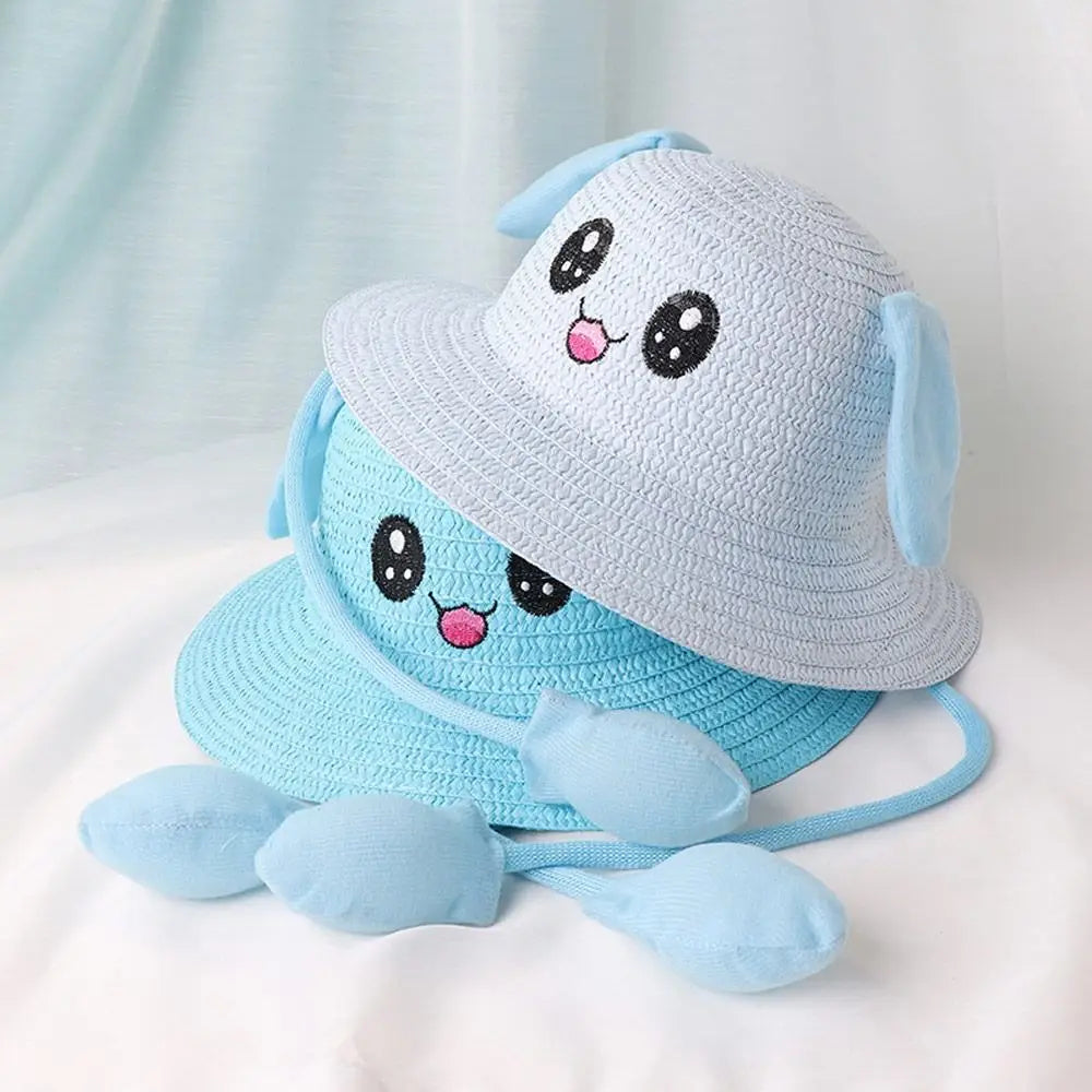 Summer Straw Hat with Adjustable Ears 