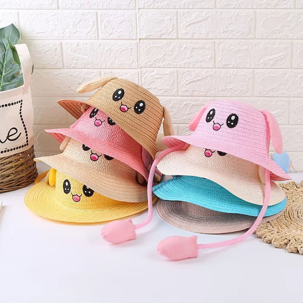 Summer Straw Hat with Adjustable Ears 