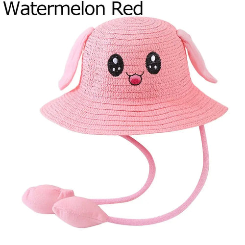 Summer Straw Hat with Adjustable Ears 